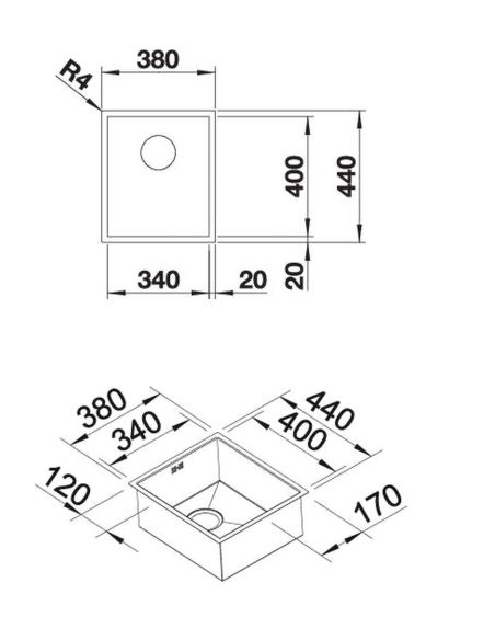 BLANCO ZEROX 340-U Durinox Undermount Stainless Steel Kitchen sink