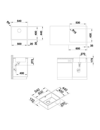 BLANCO ZEROX 500-IF Durinox Stainless Steel Flushmount Kitchen sink