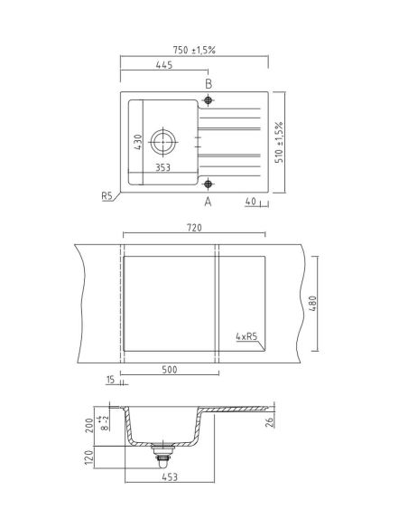 Systemceram GENEA 75 Ceramic Kitchen sink