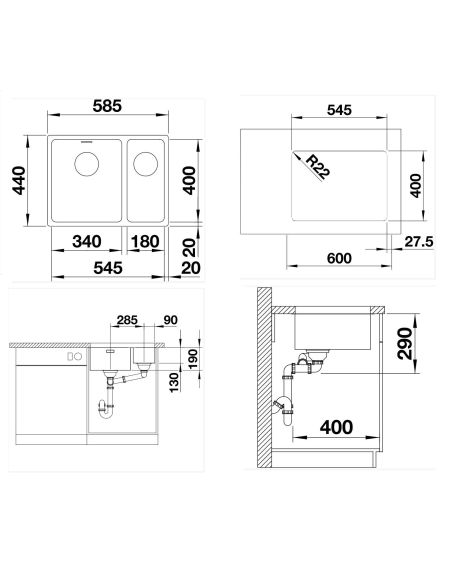 BLANCO ANDANO 340/180-U RST Alt paigaldatav Köögivalamu 522977 522979