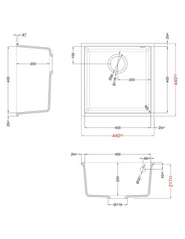 ELLECI QUADRA 102 U 40x40cm Undermount Composite Kitchen sink