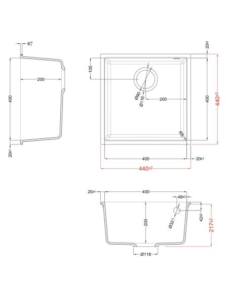 ELLECI QUADRA 102 U 40x40cm под столешницу монтируемая гранитная прямоугольная  Кухонная мойка GRANITEK KERATEK METALTEK