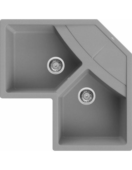ELLECI UNICO CORNER Inset with two bowl Composite-GRANITEK Kitchen sink (4)