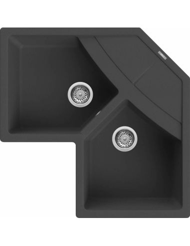 ELLECI UNICO CORNER Inset with two bowl Composite-GRANITEK Kitchen sink (7)