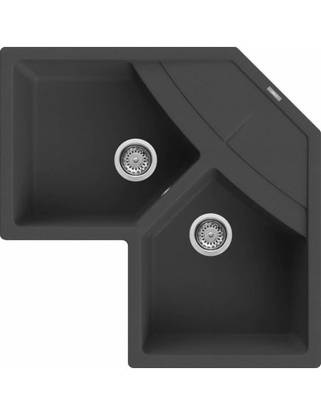ELLECI UNICO CORNER Inset with two bowl Composite-GRANITEK Kitchen sink (7)