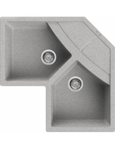 ELLECI UNICO CORNER Inset with two bowl Composite-GRANITEK Kitchen sink (9)