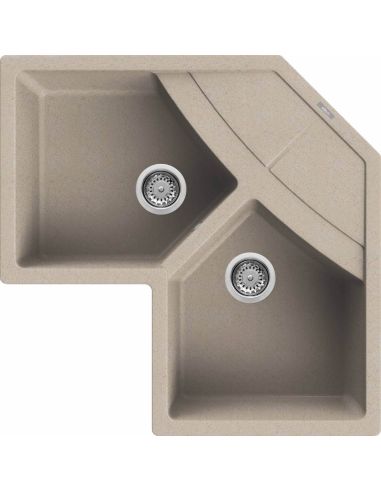 ELLECI UNICO CORNER Inset with two bowl Composite-GRANITEK Kitchen sink (11)