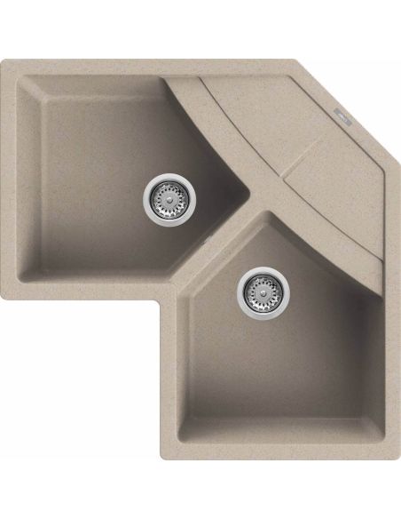 ELLECI UNICO CORNER Inset with two bowl Composite-GRANITEK Kitchen sink (11)