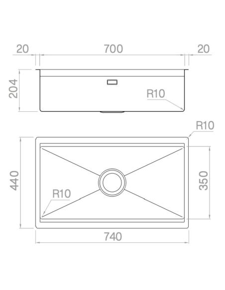 ARTINOX PLANUM ST 70 Stainless Steel Kitchen sin Mounted under the tabletop