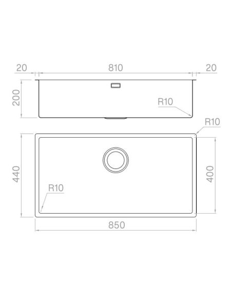 ARTINOX RADIUS 81, 81х40см RST-Ruostumattomasta teräksestä tiskiallas (6)