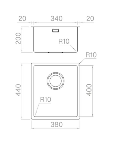ARTINOX RADIUS 34, 34х40см RST-Ruostumattomasta teräksestä Tiskiallas (5)