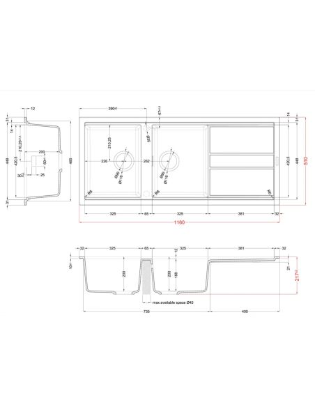 ELLECI BEST 500 Buil-in with two bowl Composite Kitchen sink