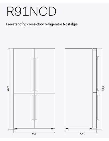 ILVE R91NCD 90cm Side-by-Side Eraldiseisev Kahepoolne Nelja Uksega külmik Nostalgie