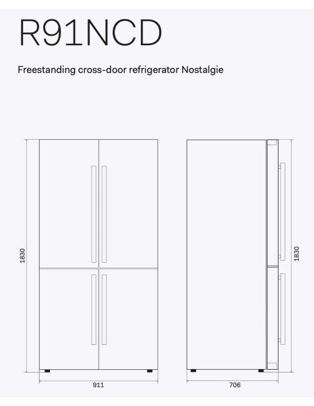 ILVE R91NCD 90cm Side-by-Side Eraldiseisev Kahepoolne Nelja Uksega külmik Nostalgie
