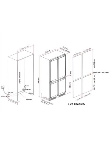 ILVE R96BICD 90cm Интегрированный Side-by-Side c 4 дверьми холодильно-морозильный шкаф