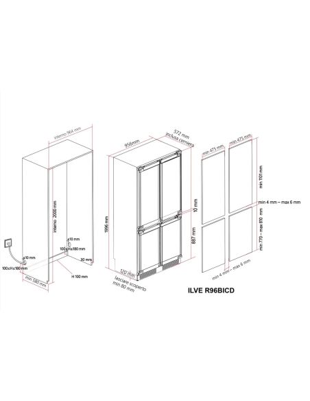 ILVE R96BICD 90cm Интегрированный Side-by-Side c 4 дверьми холодильно-морозильный шкаф