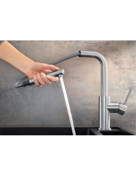 Blue Water CORSA-INOX St.Steel With swivel spout pull-out hand shower Kitchen Faucet (3)