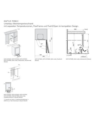 MIELE KWTUS 7096 E 82-88cm Интегрируемый под столешницу Винный шкаф, Push2Open (5)