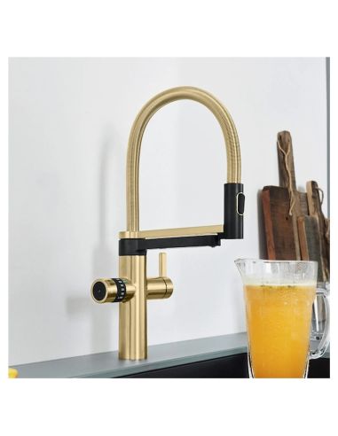 BLANCO EVOL-S PRO Soda & Filter CO2 Set Set Gold Matt Keittiön hana juomaveden suodattimelle ulosvedettävällä juoksuputkella 527