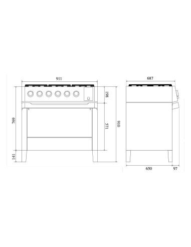 ILVE PMI127S3 PANORAMAGIC 120cm Black Matt Cooker with 7-burner induction hob and two electric ovens