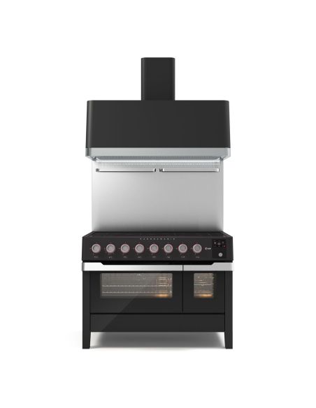 ILVE PMI127S3 PANORAMAGIC 120cm Mattmust pliit 7 ​​põletiga induktsioonpliidiplaadi ja kahe elektriahjuga Vabaltseisev pliit