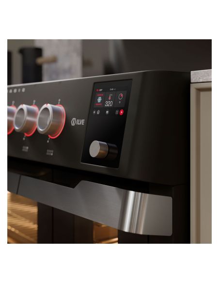 ILVE PMI127S3 PANORAMAGIC 120cm Black Matt Cooker with 7-burner induction hob and two electric ovens
