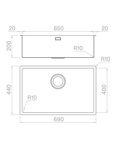 ARTINOX RADIUS 65, 65х40см RST-Ruostumattomasta teräksestä keittiöallas (6)