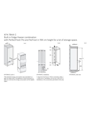 MIELE KFN 7844 C XL 194cm Интегрируемый холодильно-морозильный шкаф (2)