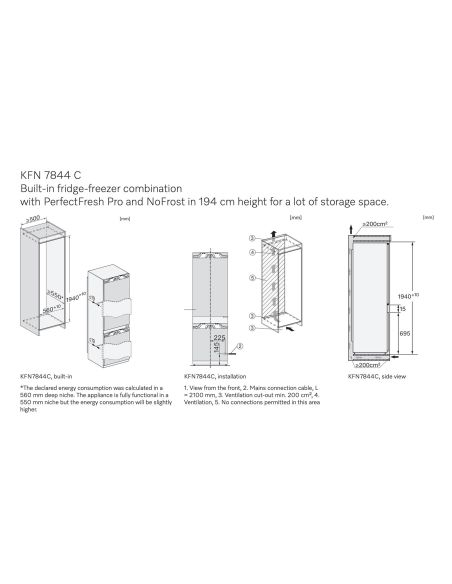 MIELE KFN 7844 C XL 194cm Интегрируемый холодильно-морозильный шкаф (2)