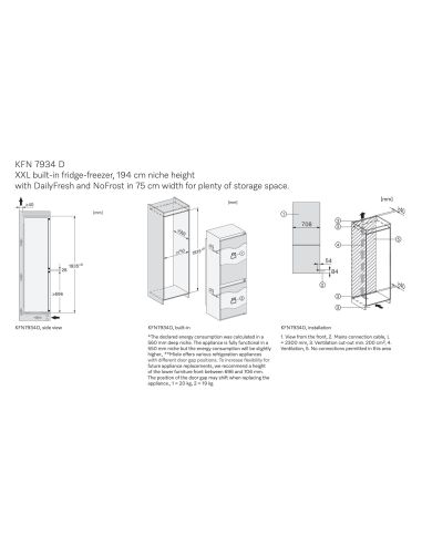 MIELE KFN 7934 D XXL 194cm Integrated built-in fridge-freezer