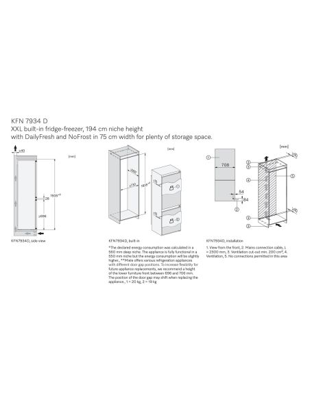 MIELE KFN 7934 D XXL 194cm Integreeritav Külmik-Sügavkülmik