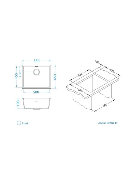 ALVEUS OMNI 30 (55x45) Fragranit Kitchen sink