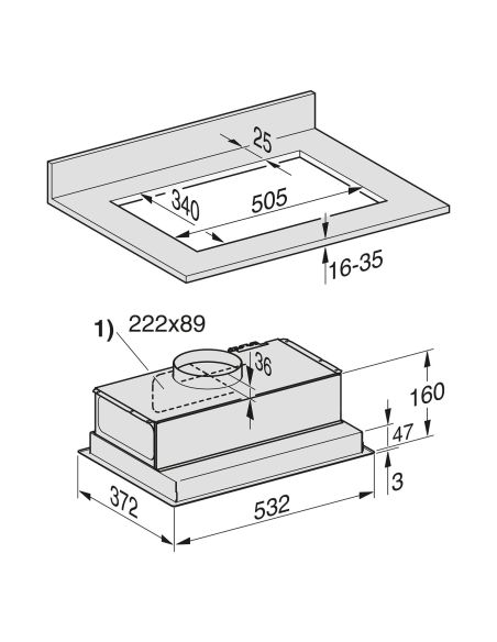 MIELE DA 2558 EXTA 60cm Mootorita Integreeritav kappi Ohupuhasti