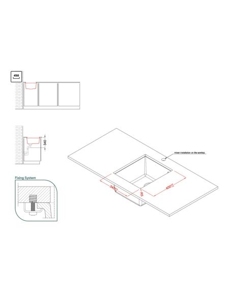 ELLECI QUADRA 100 U 34x40cm Sottotop Под каменную столешницу Монтируемая гранитная Кухонная мойка