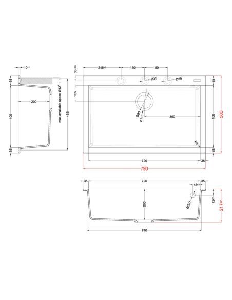 ELLECI QUADRA 130 80cm мойка