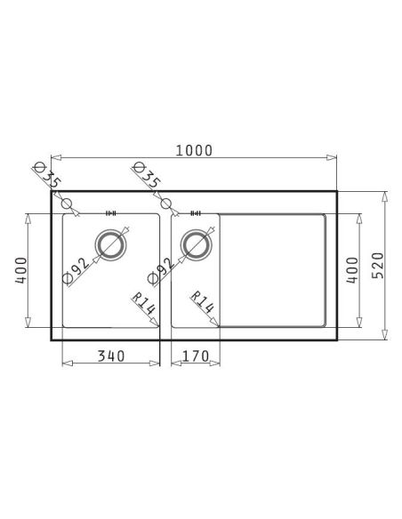 PYRAMIS CRYSTALON (100X52) 1 1/2B 1D balta LH virtuves izlietne
