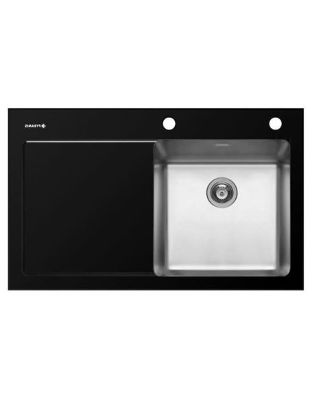 PYRAMIS CRYSTALON (86X53) 1B 1D BLACK  LH Built-in Glass and Stainless Steel Kitchen sink (5)