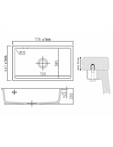 SYSTEMCERAM KeraDomo MERA 80 U Cermic Kitchen sink
