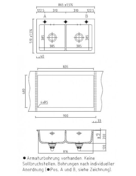 SYSTEMCERAM MERA TWIN Ceramic Kitchen sink