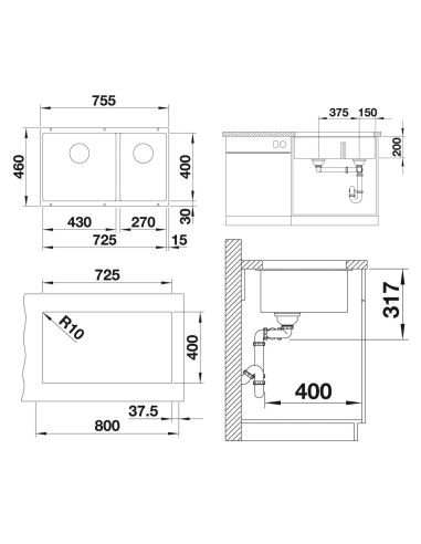 BLANCO SUBLINE 430/270-U Silgranit alla paigaldatav valamu