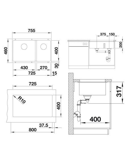 BLANCO SUBLINE 430/270-U Silgranit Undermount Kitchen sink